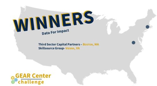 An image of the united states imprinted with GEAR Center Challenge Winners: Third Sector Capital Partners and SkillSource Group